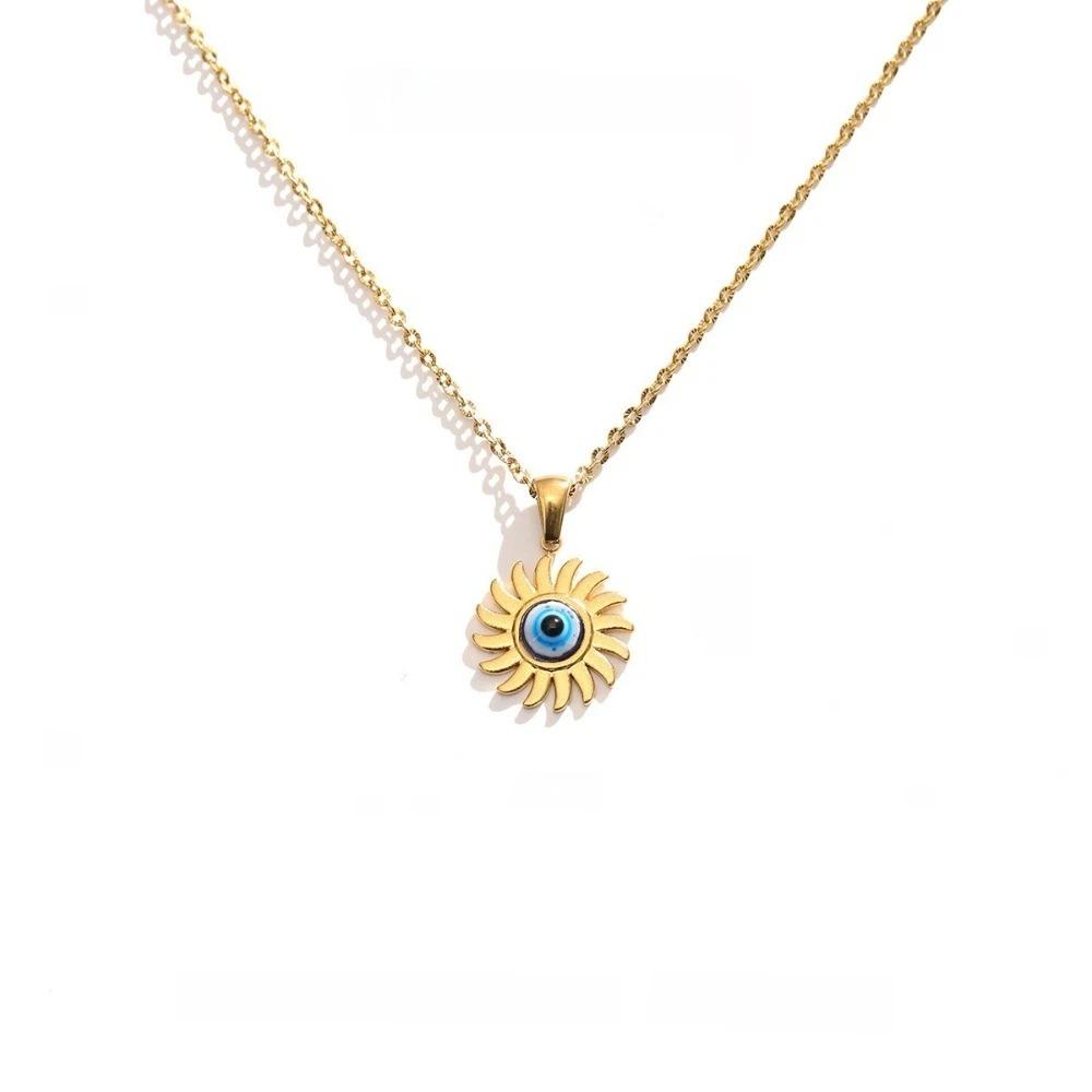 Minimalist Blue Eye Pendant Necklace Stainless Steel Geometric Jewelry  Wedding