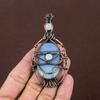 Owyhee Opal, Moonstone Gemstone Copper Wire Wrap Pendant 3.39"