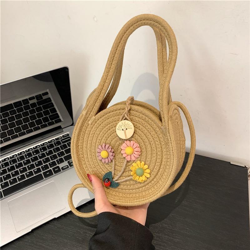 Милая маленькая свежая соломенная сумка, модная мини-портативная маленькая круглая сумка, повседневная сумка через плечо