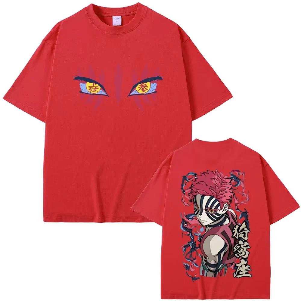 Japan Hot-blooded Anime Demon Slayer Akaza Eyes Graphic Print T-shirt Men Women Loose Casual Oversized High-street Cotton Summer New Tee