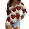 Women's Long Sleeved T-shirt V-neck Valentine's Day Print Casual And Comfortable Top
