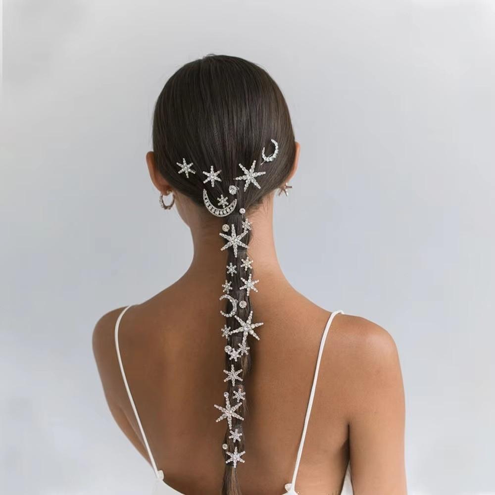 Shining Sparkling Star Moon Hair Clips Set Crystal Rhinestone Hairpin  Wedding Hair Accessories