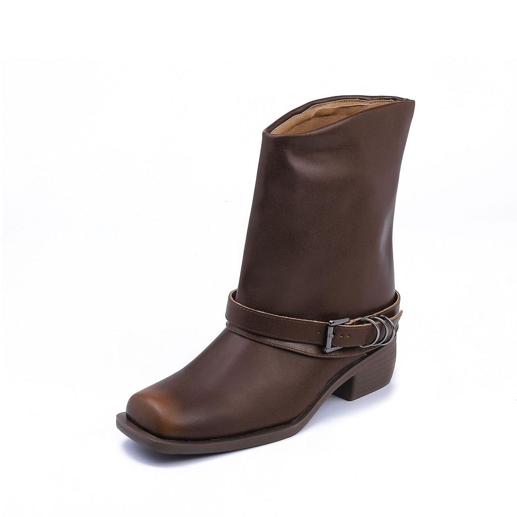 Корейская версия нишевые ретро женские ботинки панк стрит полированные ботильоны 2025 зима новые модные ботинки средней высоты для женщин