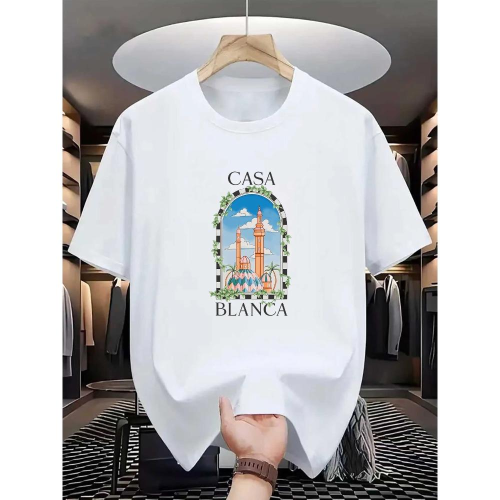 Summer Men's 2D Printed T-Shirt Dry Slim Breathable 100% Cotton New Style Classic Short Sleeve for Campus Travel