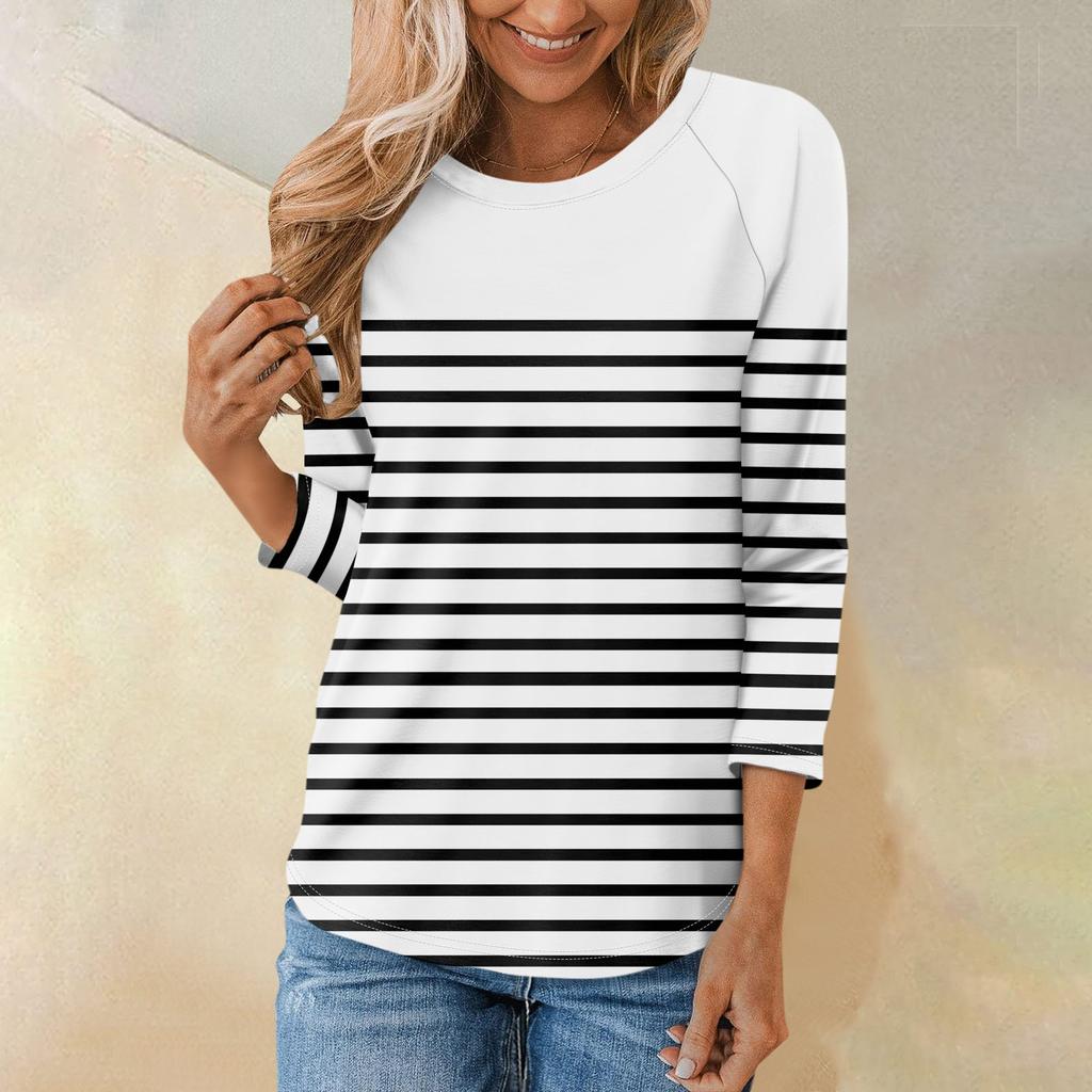 Женская модная повседневная рубашка с круглым вырезом и рукавами 3/4, свободная футболка с принтом, женский топ