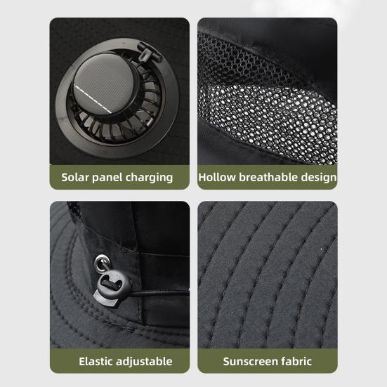 Мужская шляпа от солнца, широкополая шляпа для активного отдыха с вентилятором двойного действия, охлаждающая технология, походная шляпа для велоспорта, рыбалки