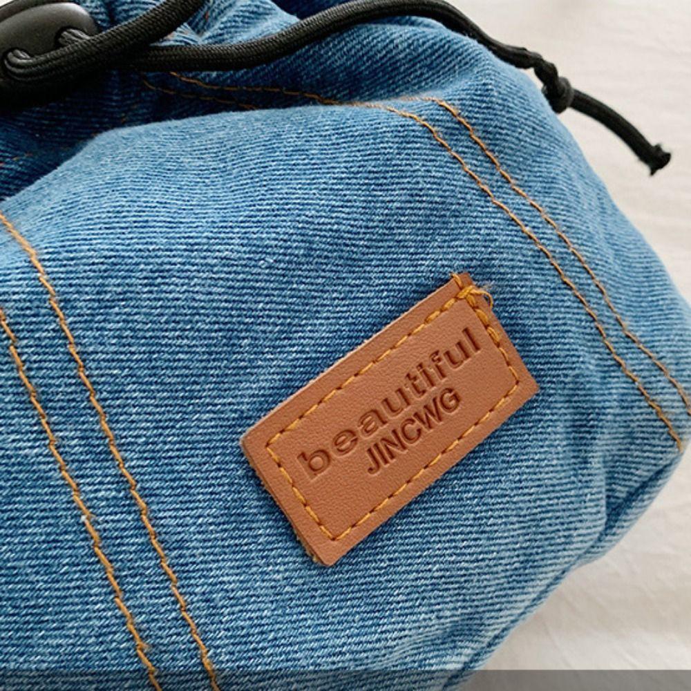 Vintage Denim Canvas Bag Large Capacity Jeans Shoulder Bag Casual Drawstring Crossbody Bag Outdoor