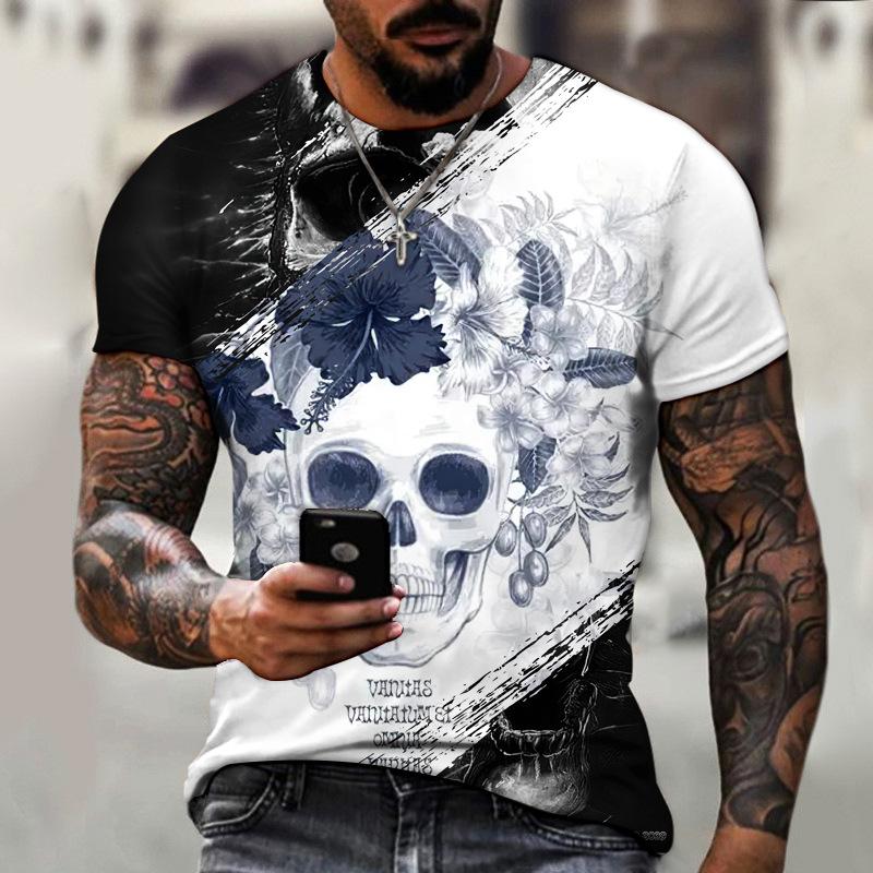 Летняя модная повседневная мужская футболка с ужасным черепом и 3D принтом, детские футболки с круглым вырезом и короткими рукавами, крутая уличная одежда, топы большого размера
