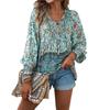 Bohemian Rayon Print Lace-up Long Sleeve Top for Women - 2025 Spring/Summer Collection