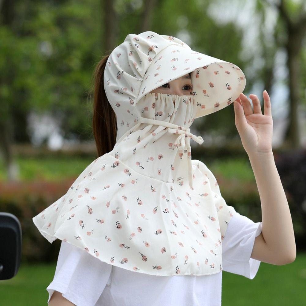 Anti-uv Sun Protection Hat Flower Bucket Hat with Mask Breathable Tea Picking Cap Ladies