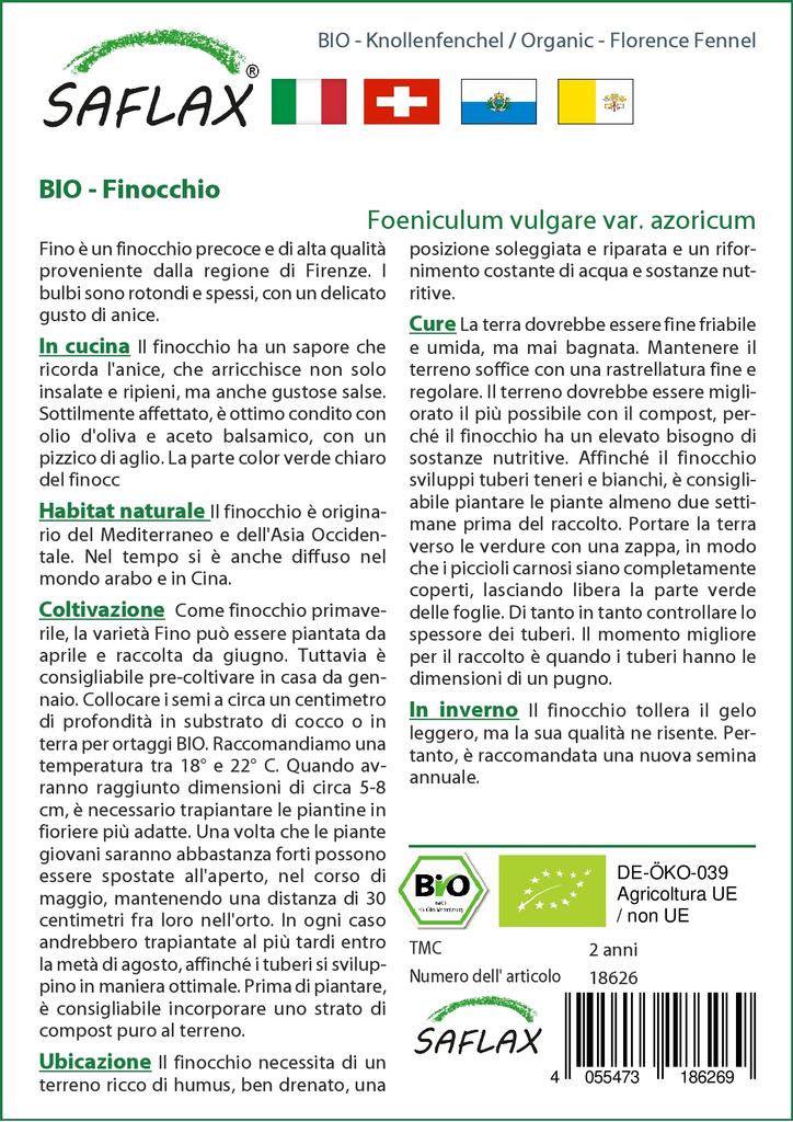 SAFLAX Garden in the Bag - Органический - Фенхель Флоренс - 100 семян - С субстратом в подходящем пакете - Foeniculum vulgare