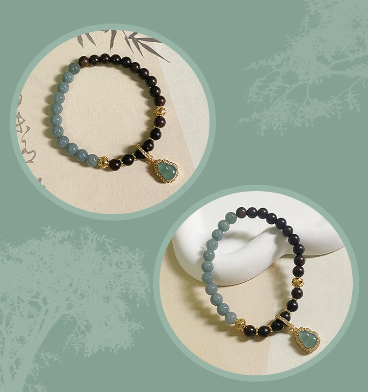Retro Beaded Jade & Agarwood Gourd Bracelet: Unisex, Light Luxury, Versatile, High-End Feel