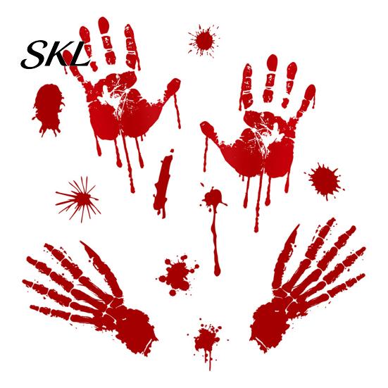 Temporary Removable Decal Halloween Blood Handprints/Footprints Wall Stickers, Decals, Spooky Waterproof Stain-proof Window Cling DIY Decoration