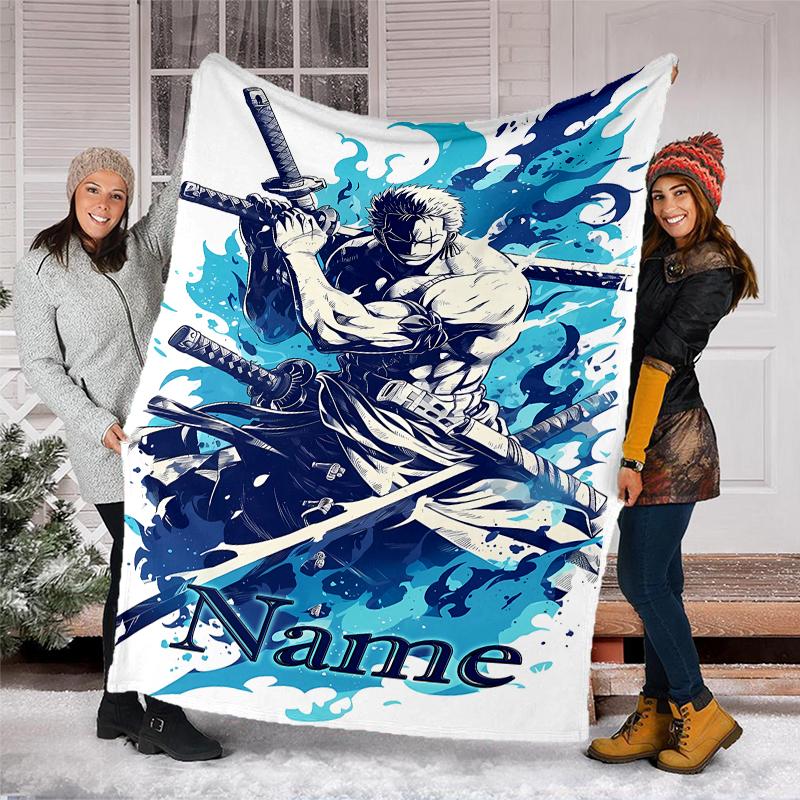Personalized Custom Name Blanket - Zoro the Pirate King Print Design,Blanket for Sofa,Bed,Travel,Camping - Soft and Warm, Great Gift