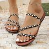 Large Size Woven Thin Strap Sandals Women's New Versatile Open-toed Flat-bottomed Comfortable One-word Beach Shoes