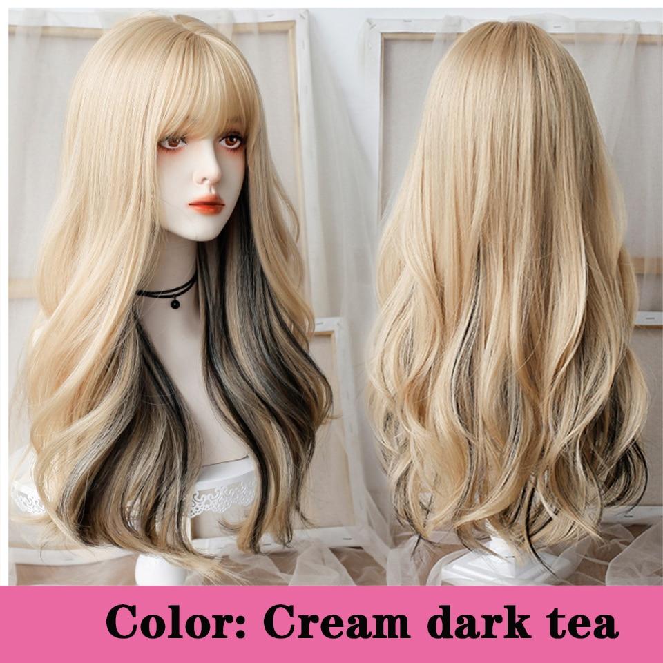 Длинный вьющийся синтетический парик с челкой по центру, темно-коричневый парик из натуральных вьющихся волос, женский парик для косплея, парик из термостойкого волокна