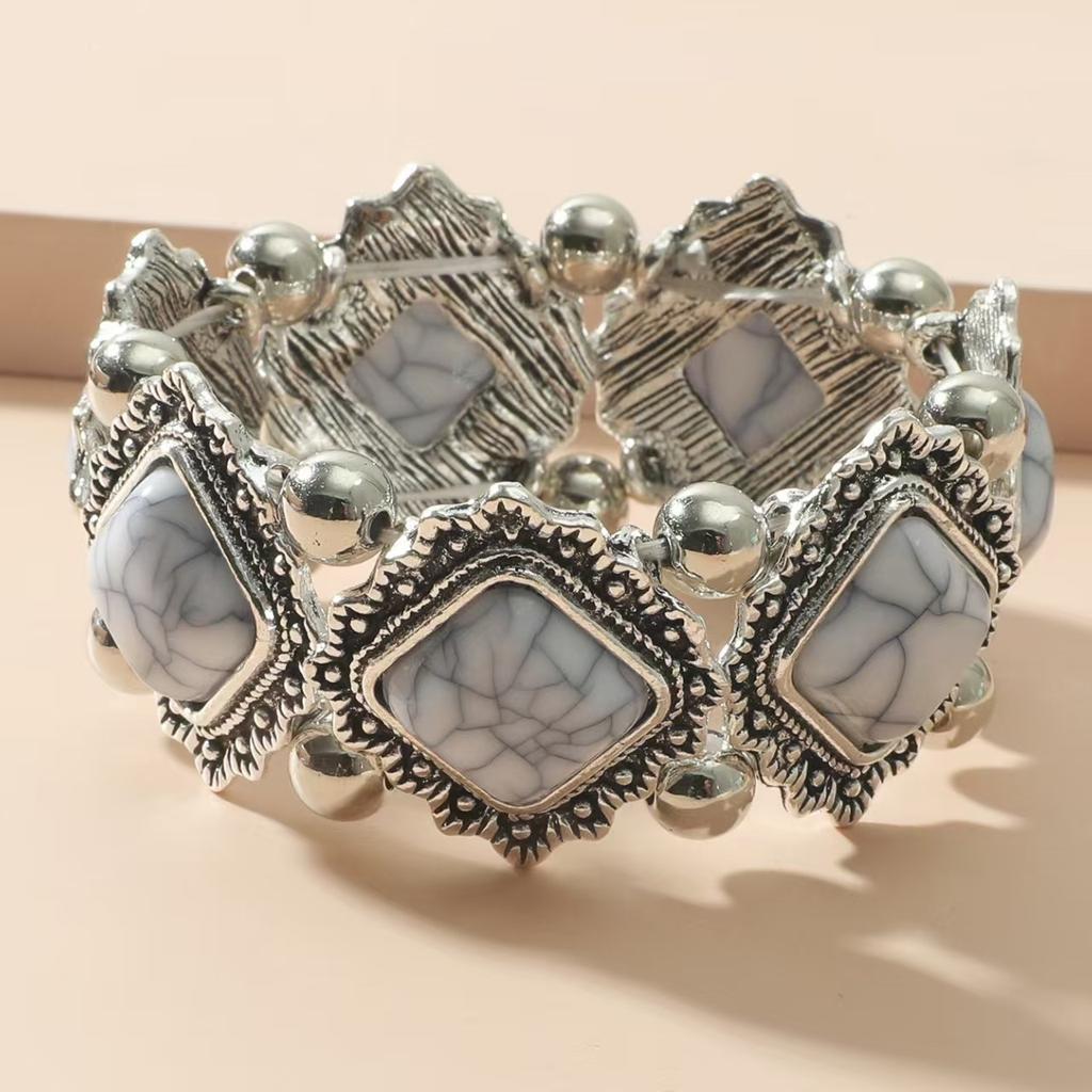 Ethnic Style Personalized Retro Alloy Turquoise Elastic Bracelet Women's Bohemian Bracelet Accessories