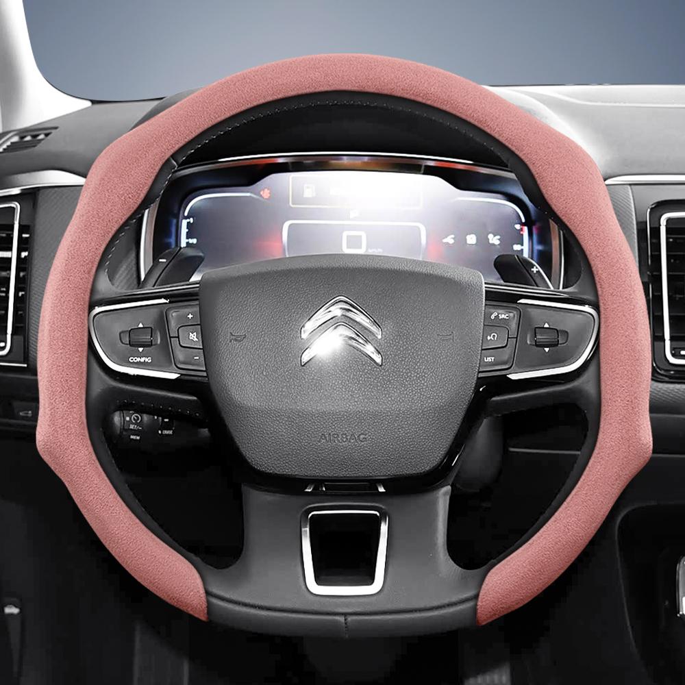 vcxja9 Suitable for Citroen Premium Suede Snap-On Steering Wheel Cover, Non-Slip and Durable, for C3 C4 X Berlingo C5 Aircross Jumper Spacetourer 