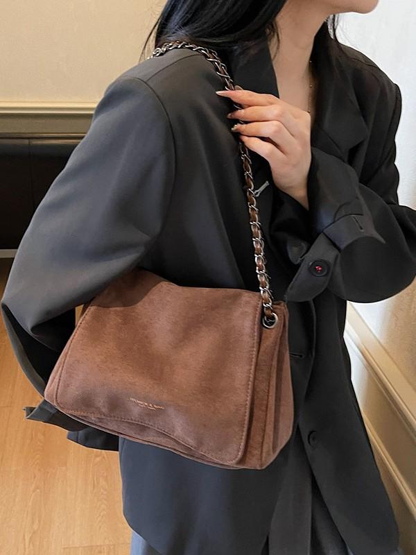 2025 Осень/Зима Ретро Матовая Женская Универсальная Сумка на Одно Плечо с Цепочкой