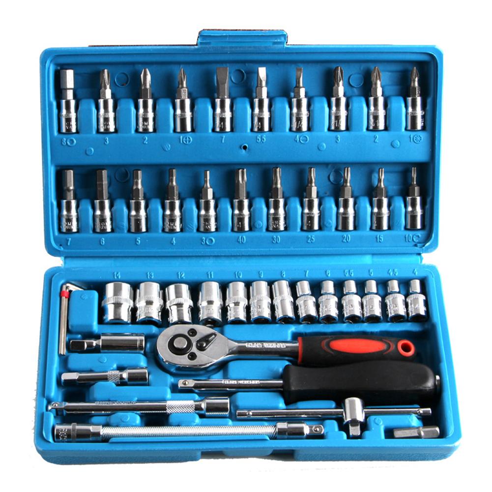 46pcs 1/4 Inch Drive Socket Set Ratchet Wrench Set With Bit Socket Wrench Mechanic Tool Kit for Car Motorcycle Bike Repair Tools