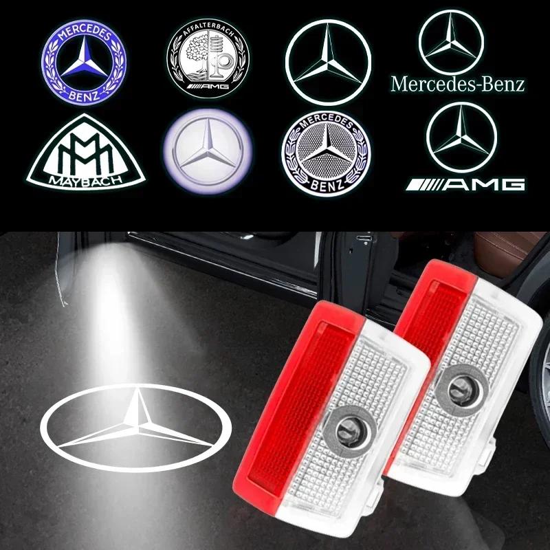 C200 E200 For Mercedes Benz 2PC HD Car Door Welcome Light Car Badge Led Projector Lamp For Mercedes Benz A/B/C/E/M Class GLE GL