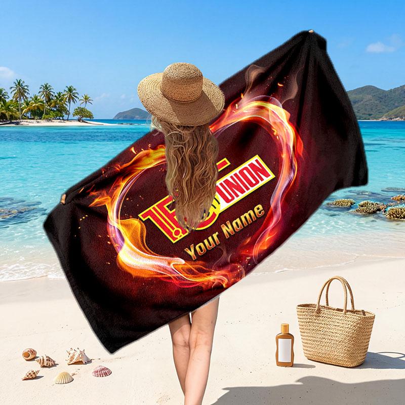 VfB Stuttgart FC Custom Beach Towel, Personalized Name Text Print, Football Logo Soft Quick‑Dry Towel Holiday Gift