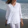 2022 Spring/Fall European-American Cotton Linen Lace 3/4 Sleeve Loose Women's Top
