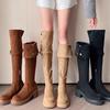 Два носить ботинки женские ретро толстый каблук ковбойские сапоги 2025 осень и зима новые высокие сапоги-чулки ботфорты длинные сапоги