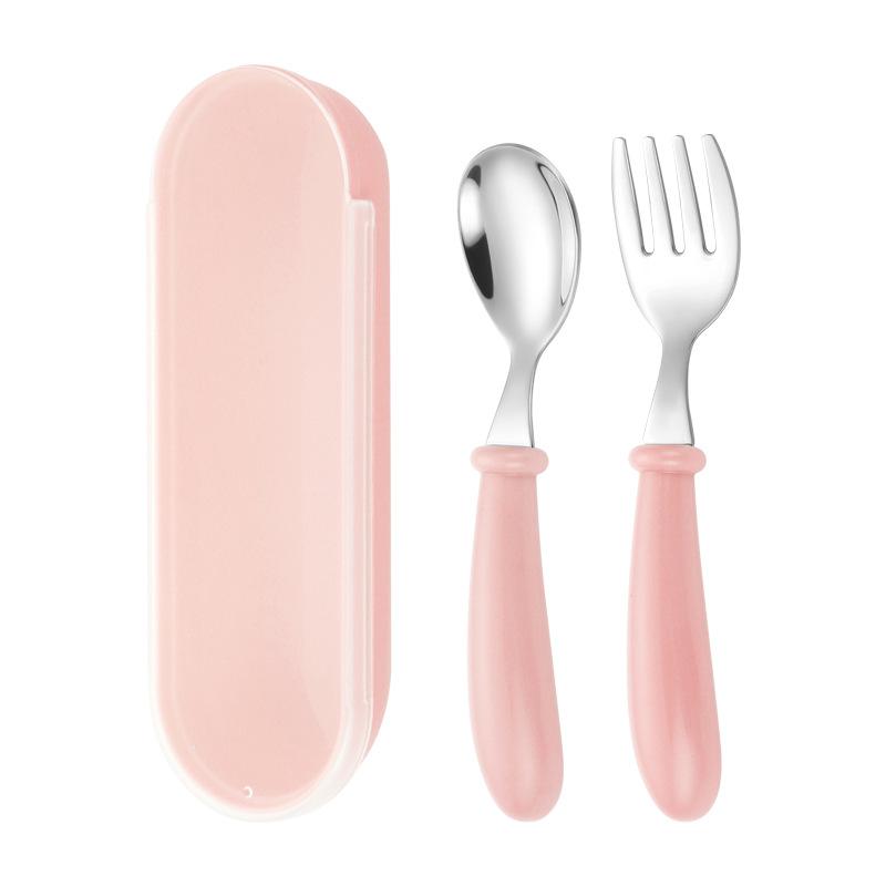 Мультяшная детская посуда из нержавеющей стали 304, симпатичная ложка, вилка, круглая ручка, ложка для кормления малышей, портативный подарочный набор
