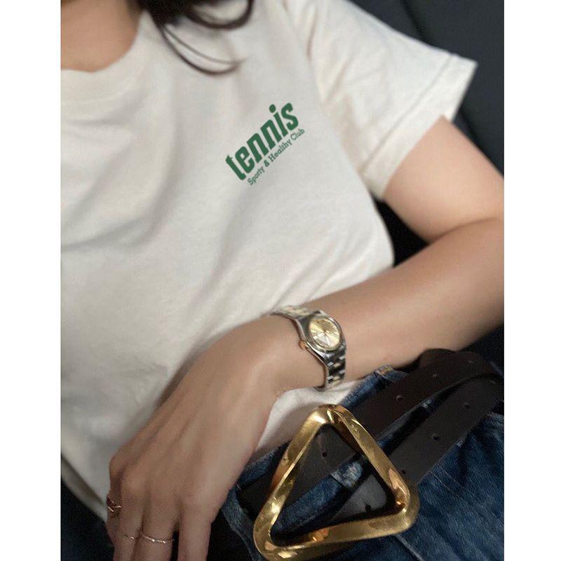 Tennis Classic Letters Print American Retro Style Pure Cotton All-Match Short Sleeve T-shirt