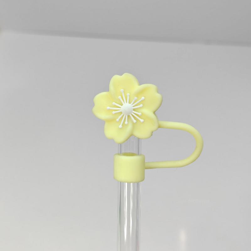 1pcs Straw Cover Cap for Stanley Cup Begonia Flower Dust-Proof Straw Toppers 10mm Reusable Silicone Straw Tips Lids Party Decor