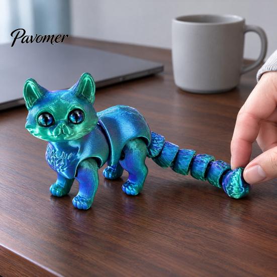 Silent Fidgets for Classroom 3D Printed Cat Toy, Articulated Movable Joint Figurine Desk Stress Relief Sensory Toys Decor, Cute Fidget Toy Kids