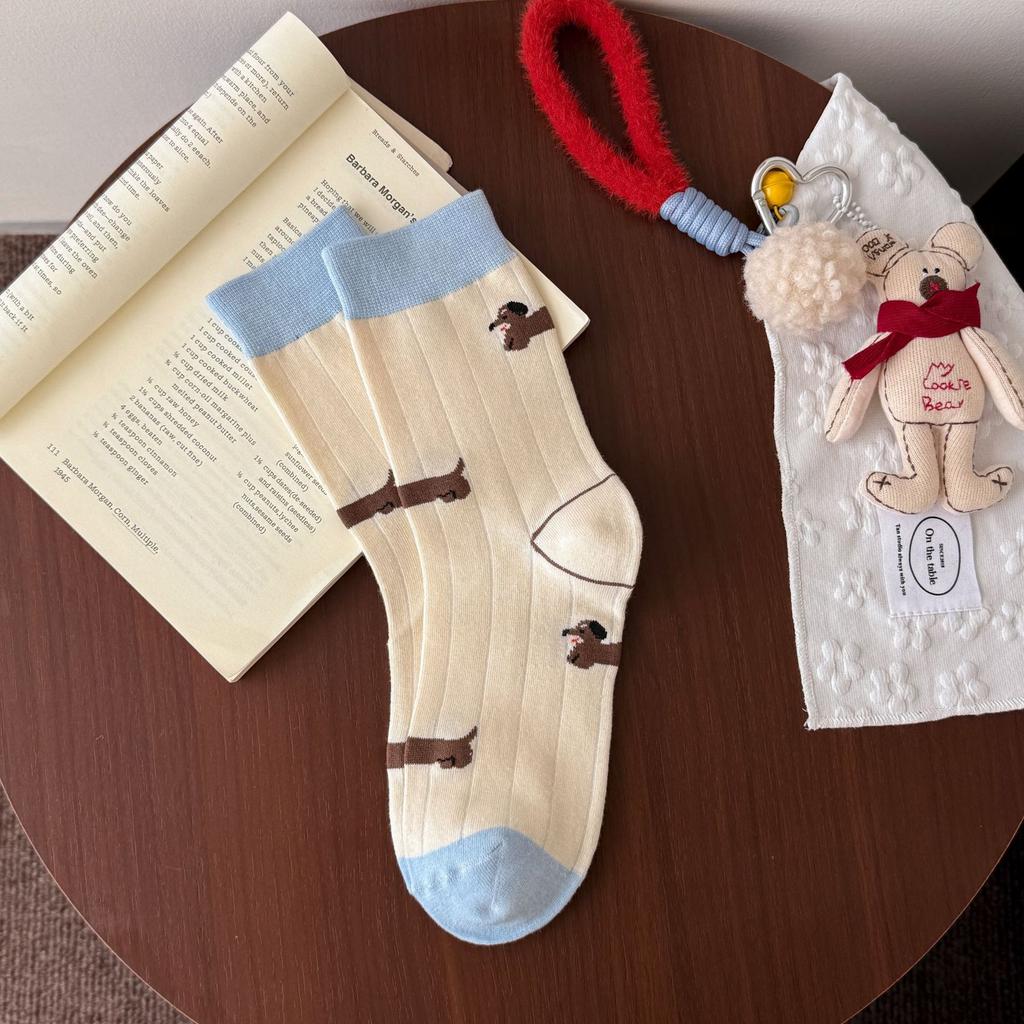 Мультяшные милые носки в студенческом стиле для девочек, сезонные носки, хлопок, щенок, милый питомец