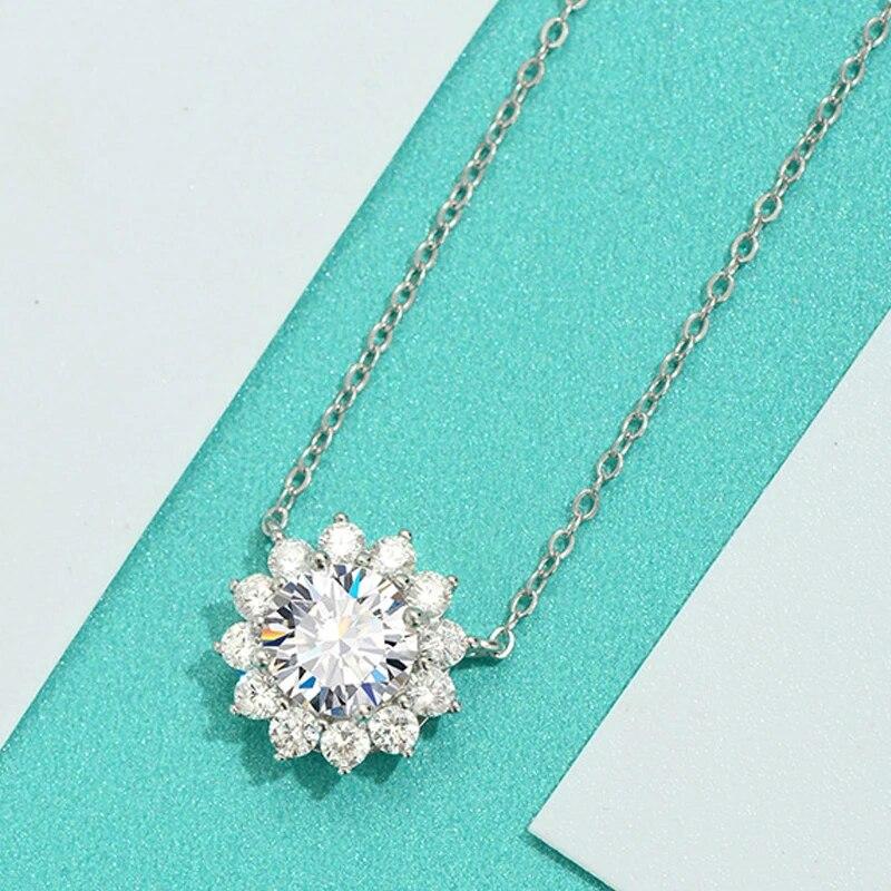 D цвет 1CT сертифицированный белый/желтый муассанит стерлингового серебра 925 пробы кулон с подсолнухом для женщин блестящий драгоценный камень милое ожерелье ювелирные изделия