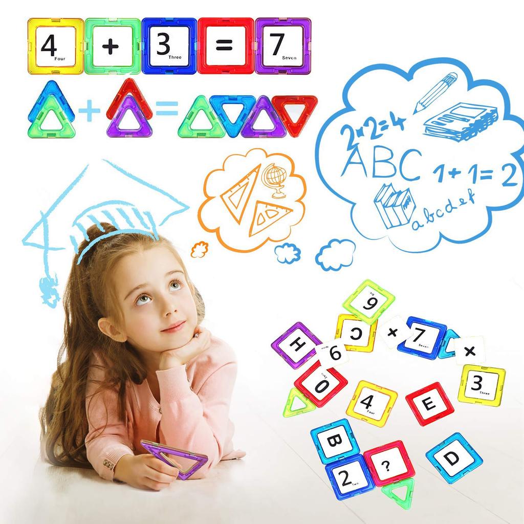 AUGYMER Магнитный развивающий конструктор, включающий 76 магнитных строительных блоков и 44 другие детали: колеса, панели и кейс для хранения. Блоки, Детали, Для детей,