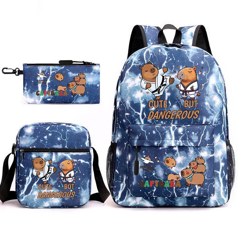 New Kapibara Student School Bag Fashion Popular Backpack Shoulder Bag Pencil Bag Three-piece Set