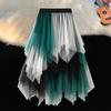 Женская юбка из тюля с высокой талией, плиссированная юбка, асимметричная женская юбка, контрастный цвет, неровный подол, юбка