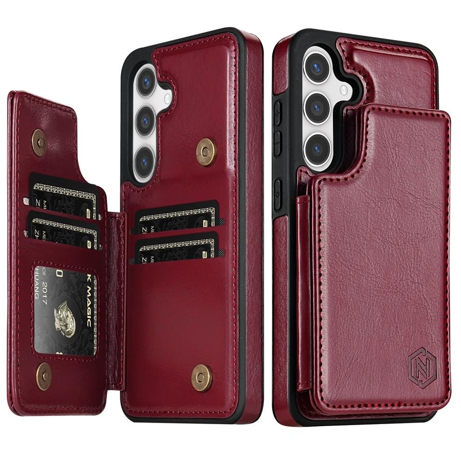 Кошелек однотонный кожаный чехол с магнитной двойной пряжкой и RFID-картой для Samsung Galaxy S24 Ultra S23 FE S22 Plus S21 S20