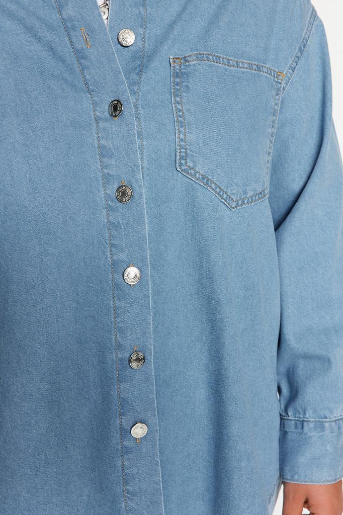 Женский стиль, большие размеры, голубая джинсовая рубашка оверсайз