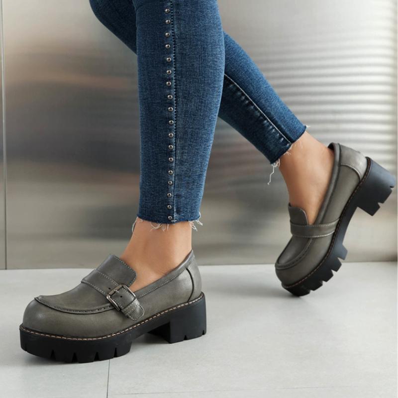 Fashion Low Heels Pumps Loafer Shoes Woman Gray Black Women's Heeled Casual Buckle Party Office Shoes Ladies Large Size Footwear