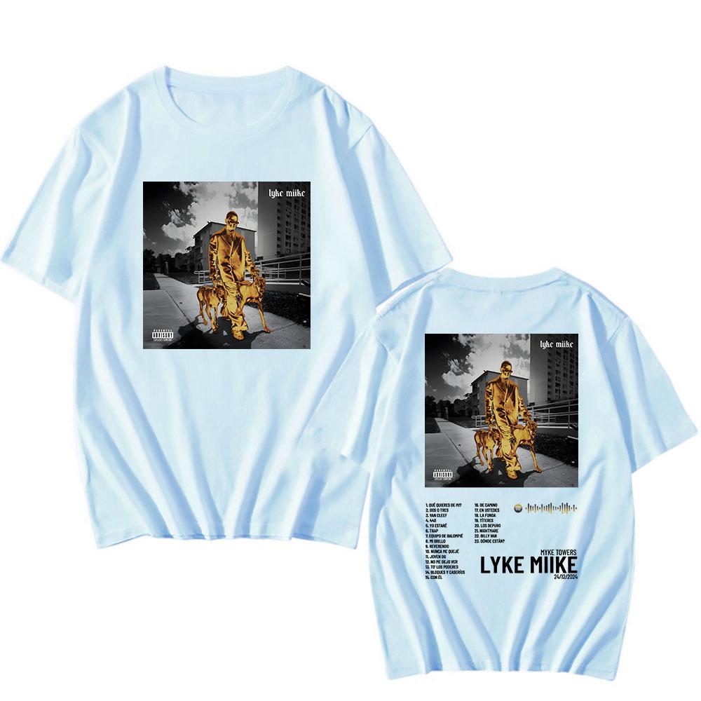 Мужские футболки Myke Towers LYKE MIIKE Альбом 2025 Футболка с коротким рукавом Хлопок Круглый вырез Футболки Хип-хоп Унисекс Уличная мужская одежда