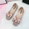 Square head flat sole single shoes women's 2025 spring and summer new Doudou shoes women's one-pedal shallow bow fairy style shoes