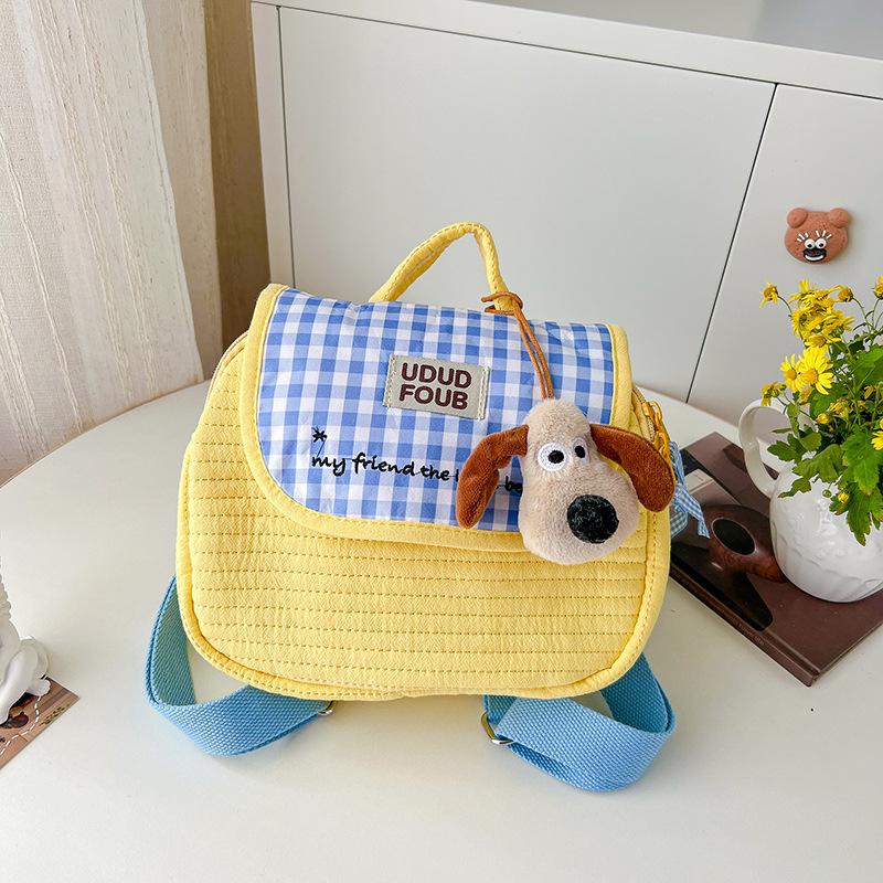 Cute Little Dog Checkered Boy-girl Embroidery Thread Small Backpack for Parents and Children's Baby Bag