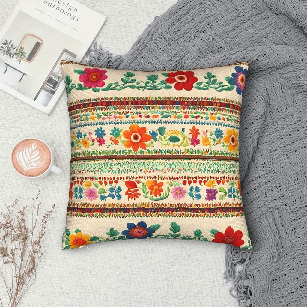 Boho Mexican Floral Throw Pillow Cover Vintage Ethnic Floral Print Decorative Cushion Case For Home Sofa Couch