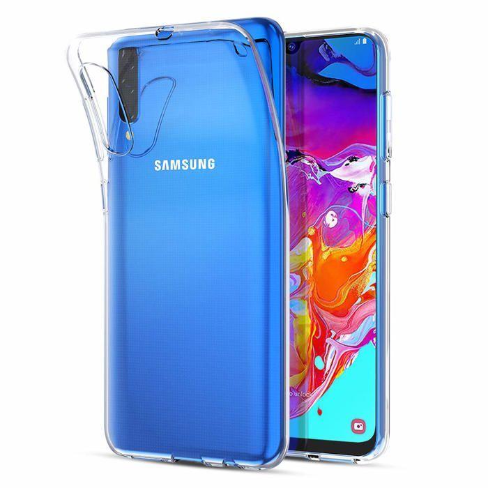 Coque et tour de cou pour Samsung Galaxy A70 - TPU Souple Transparent Cordon Noir réglable Phonillico®
