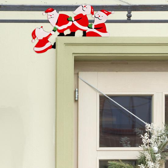 Christmas Door Topper Decoration Wood Santa Claus Reindeer Door Frame Corner Sign for Front Door Window Mantel Shelf Cabinet Home Indoor Decor