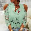QICED Summer Women's Top Floral Print Off-the-shoulder Lace Patchwork Long-sleeved T-shirt for Women