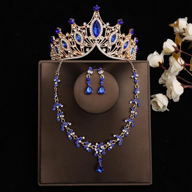 Элегантная розовая хрустальная тиара, корона для женщин, свадебная вечеринка, Корона, ожерелье, серьги, комплекты ювелирных изделий, аксессуары для платья и волос