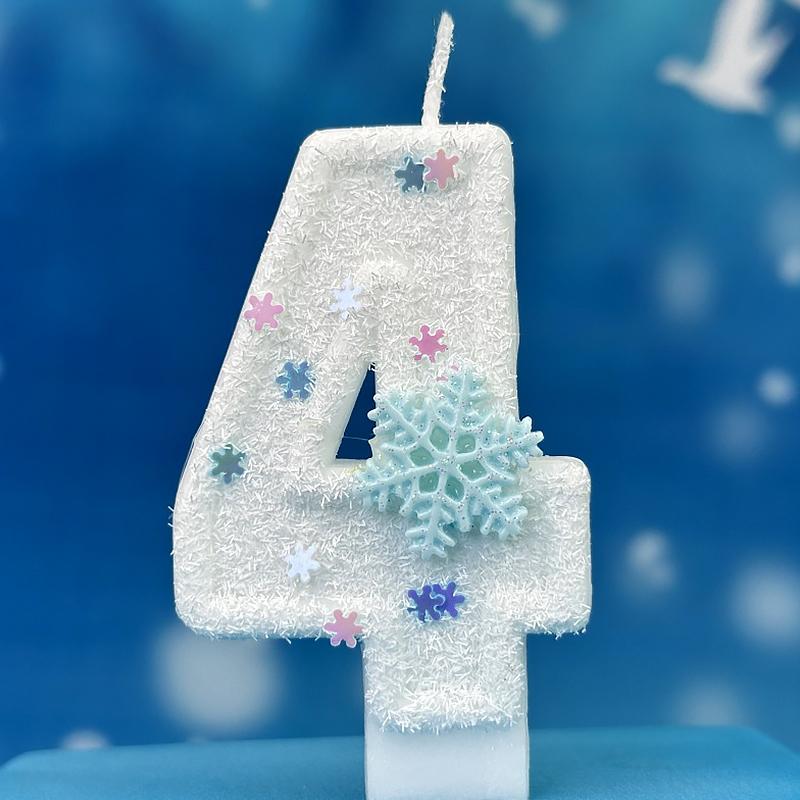 1 шт. Цифра 0-9 с блестками на день рождения, украшение для торта, белые цифровые свечи без Смога, свечи на день рождения, тема снежинки