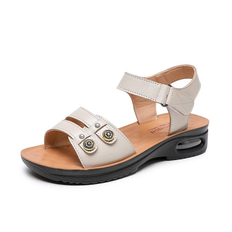 Сандалии для мам, женские, летние, с плоской подошвой, для людей среднего возраста, нескользящие, для людей 40 лет, с мягкой подошвой, 50, с воздушной подушкой, для людей среднего и пожилого возраста, для бабушек и пожилых людей, кожаные